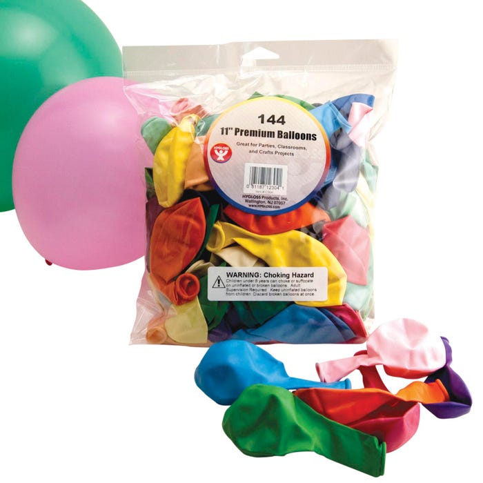 Hygloss Rubber Balloon, 11 Inches, Assorted Colors, Set of 144