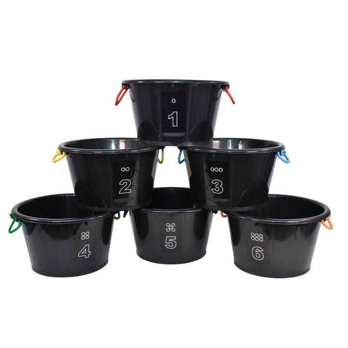 Sportime Drum-N-Store Buckets, 18 x 12 Inches, Black, Set of 6