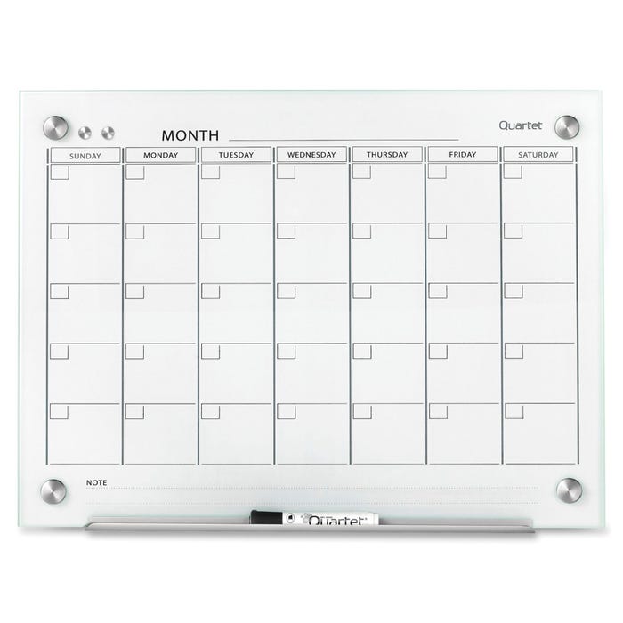Quartet Infinity 24 in Glass Magnetic Calendar Board, 24 x 18 Inches, White