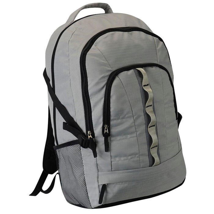 High School Style Backpack with Webbing, Light Gray