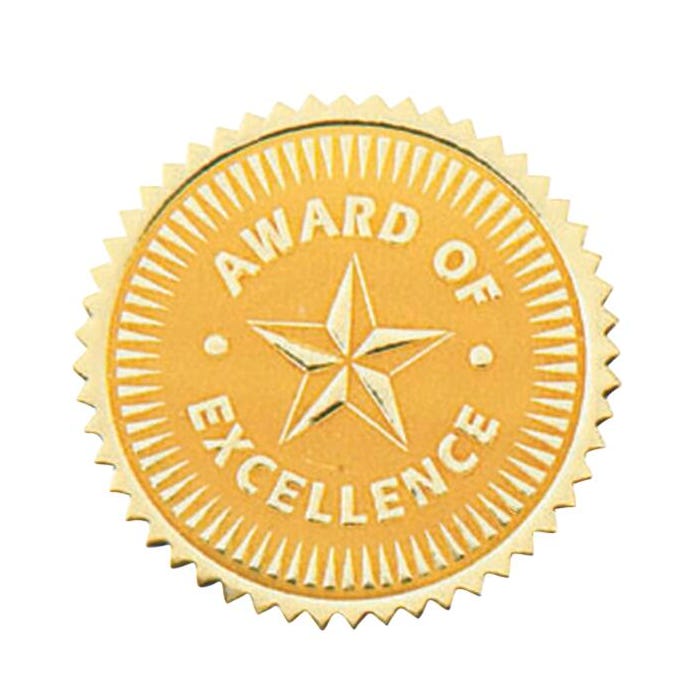 Hayes Award of Excellence Gold Foil Embossed Certificate Seals, Pack of 54