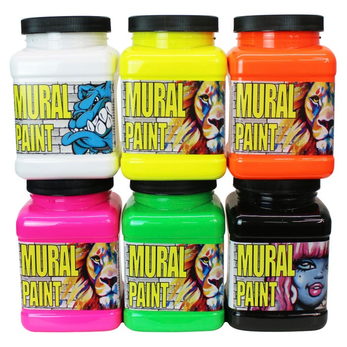 Chroma Mural Paint, 1 Pint Jars, Assorted Neon Colors, Set of 6