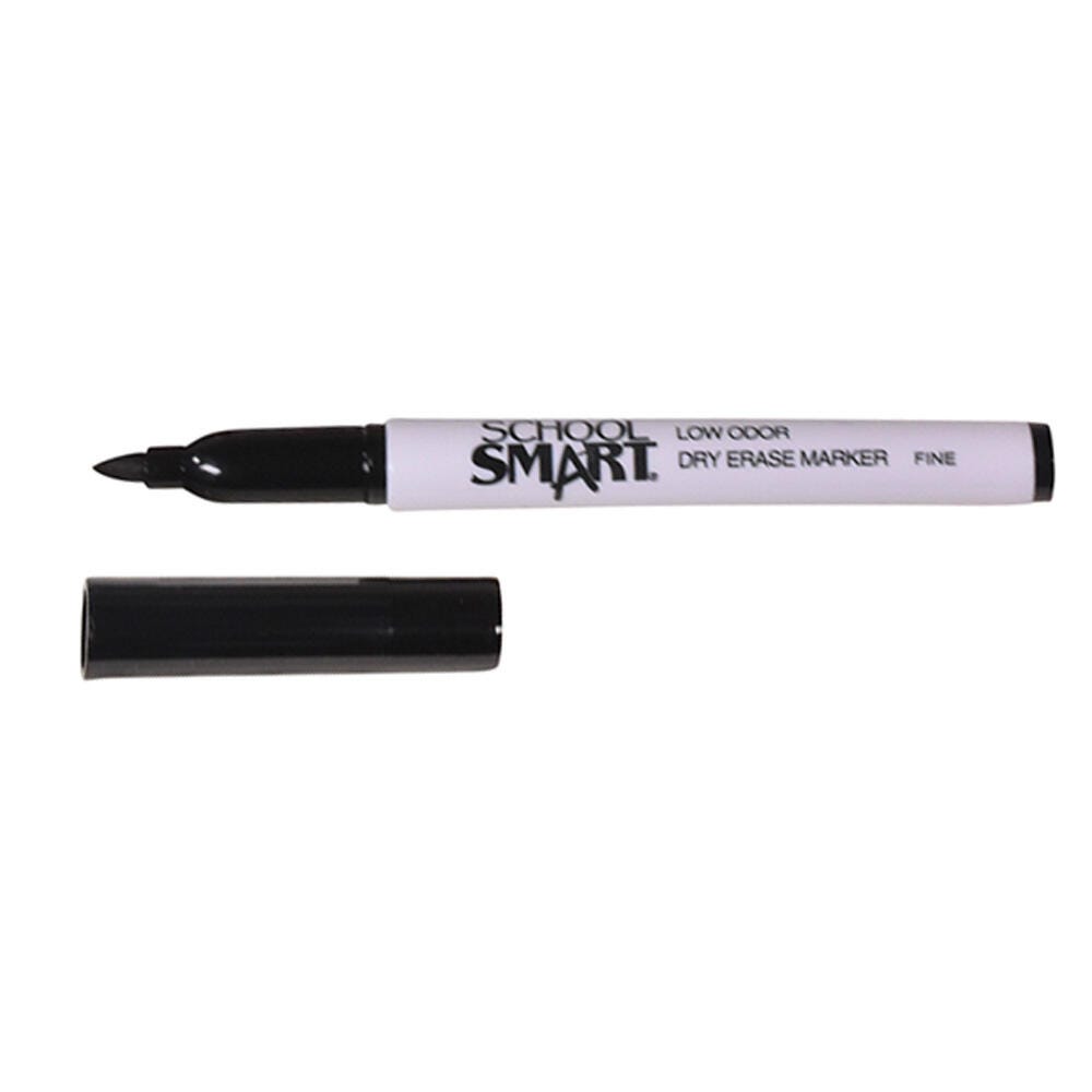 School Smart Dry Erase Pen Style Markers, Fine Tip, Black, Pack of 12 1593100