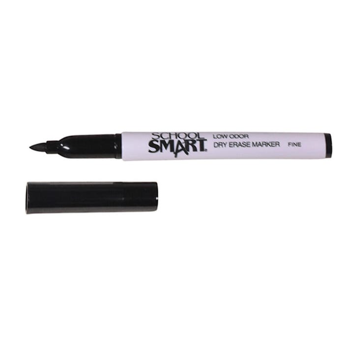 School Smart Dry Erase Pen Style Markers, Fine Tip, Black, Pack of 12