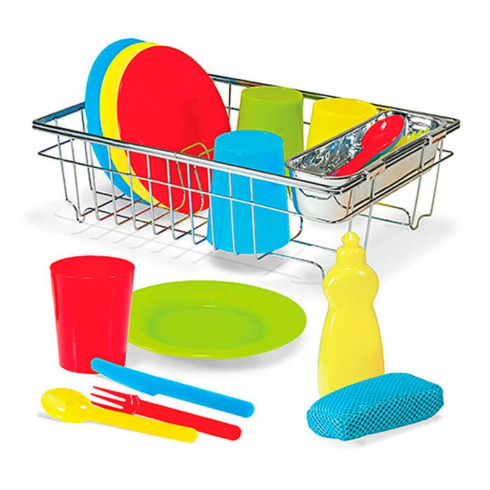 Melissa & Doug Let's Play House Wash and Dry Dish Set, 24 Pieces