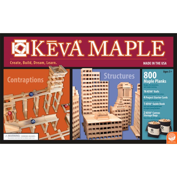 Mindware KEVA Maple Planks with Canvas Storage Bags, 800 pieces