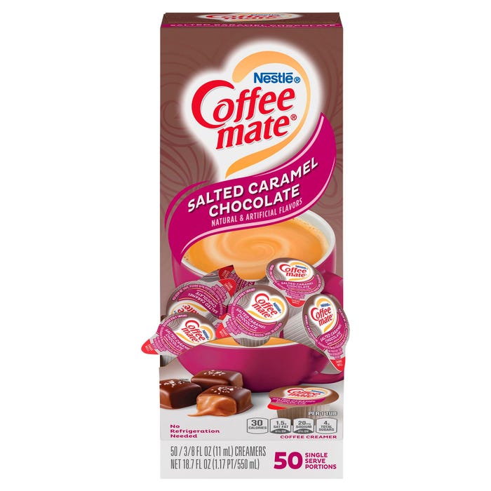 Coffee mate Liquid Creamer Tub Singles, Salted Caramel Chocolate, Pack of 50