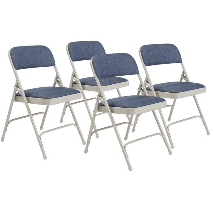 National Public Seating Premium Upholstered Folding Chair, 2200 Series, 17-3/4 Inch Seat Height, Imperial Blue Fabric, Gray Fram