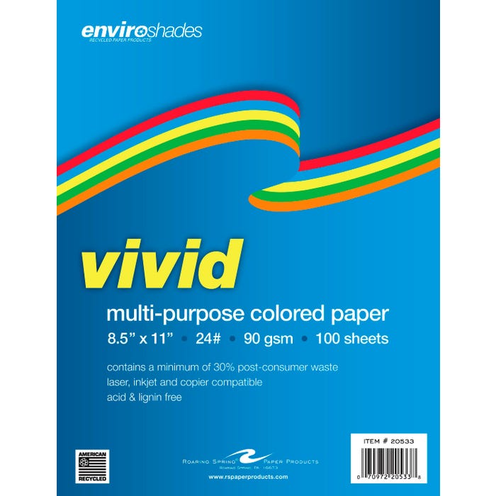 Enviroshades Colored Multi-Purpose Paper, 8-1/2 x 11 Inches, Vivid Colors, 80 Sheets