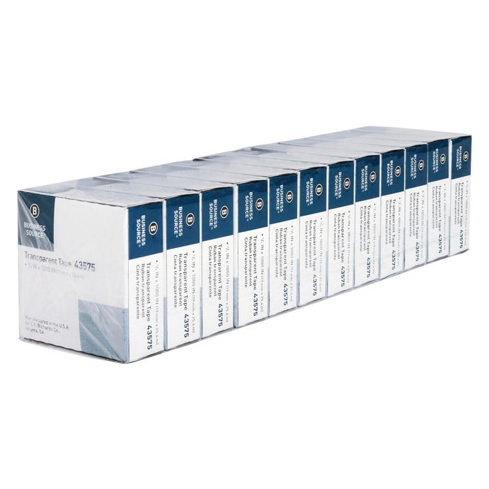 Business Source Transparent Tape, 1 Inch Core, 3/4 x 1000 Inches, Pack of 12, Clear