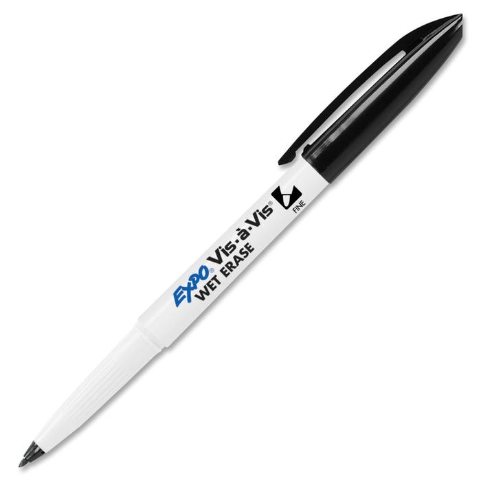 EXPO Vis-A-Vis Wet Erase Markers, Ultra Fine Tip, Black, Pack of 12