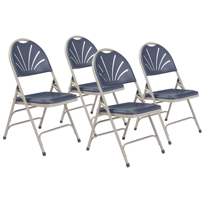 National Public Seating Deluxe Fan Back Folding Chair, 1100 Series, 17-3/4 Inch Seat Height, Dark Blue Plastic, Gray Frame, Set
