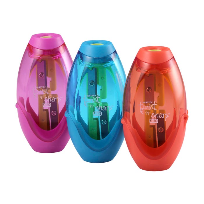 Bostitch Twist-n-Sharp Duo 2-Hole Pencil Sharpener, Assorted Colors