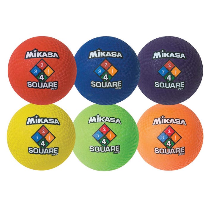 Mikasa 4-Square Rubber Playground Ball, 8-1/2 Inches, Set of 6, Assorted Colors