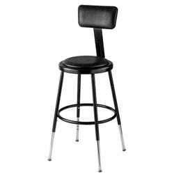 National Public Seating Height Adjustable Heavy Duty Vinyl Padded Steel Stool With Backrest, 19-27 Inches, Black 1584457
