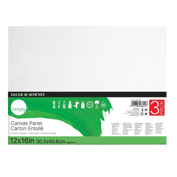 Daler-Rowney Simply Canvas Panel, 12 x 16 Inches, Pack of 3