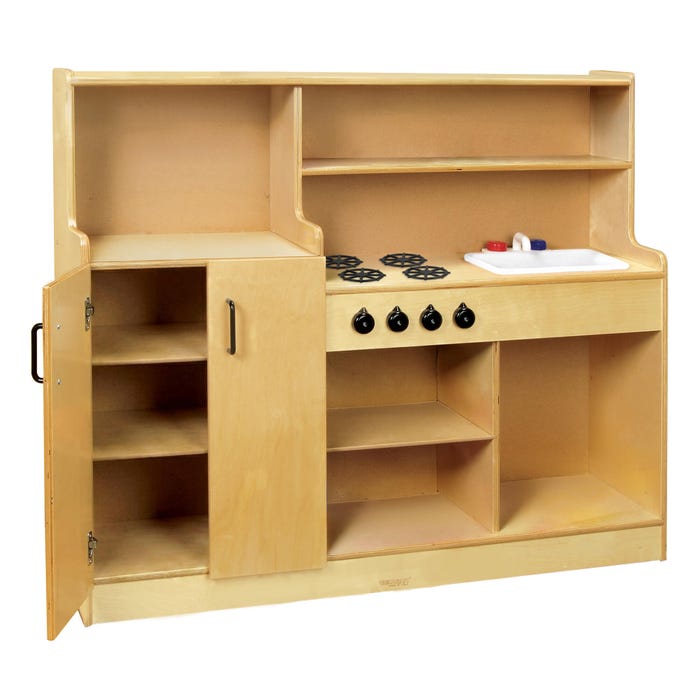 Childcraft 4-In-1 Play Kitchen, Wooden, 47-3/4 x 13-3/4 x 40 Inches