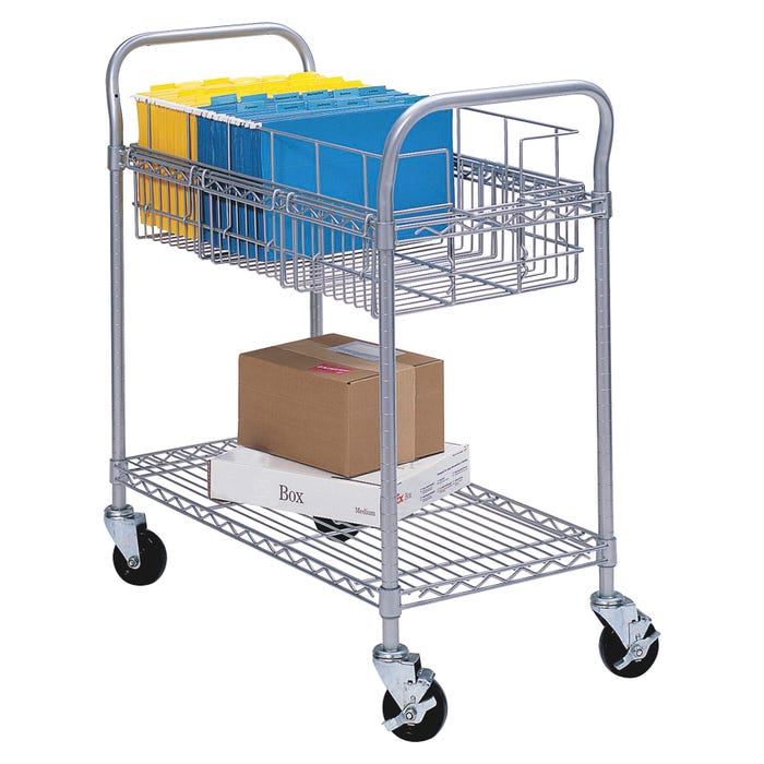 Safco Mail Cart, 39 in W X 18-3/4 in D X 38-1/2 in H, 600 lb, Gray, Powder Coated