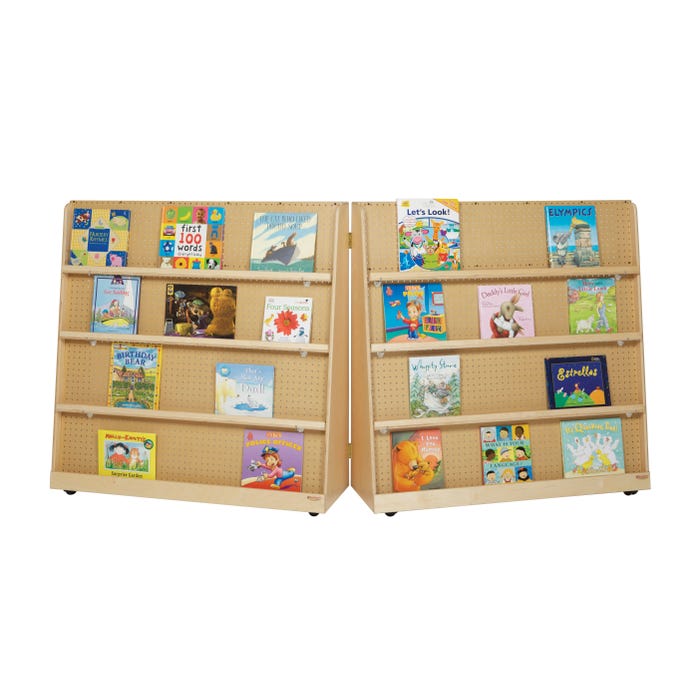 Wood Designs Double-Sided Wheeled Hinged Book Display, 96 x 18 x 50 Inches