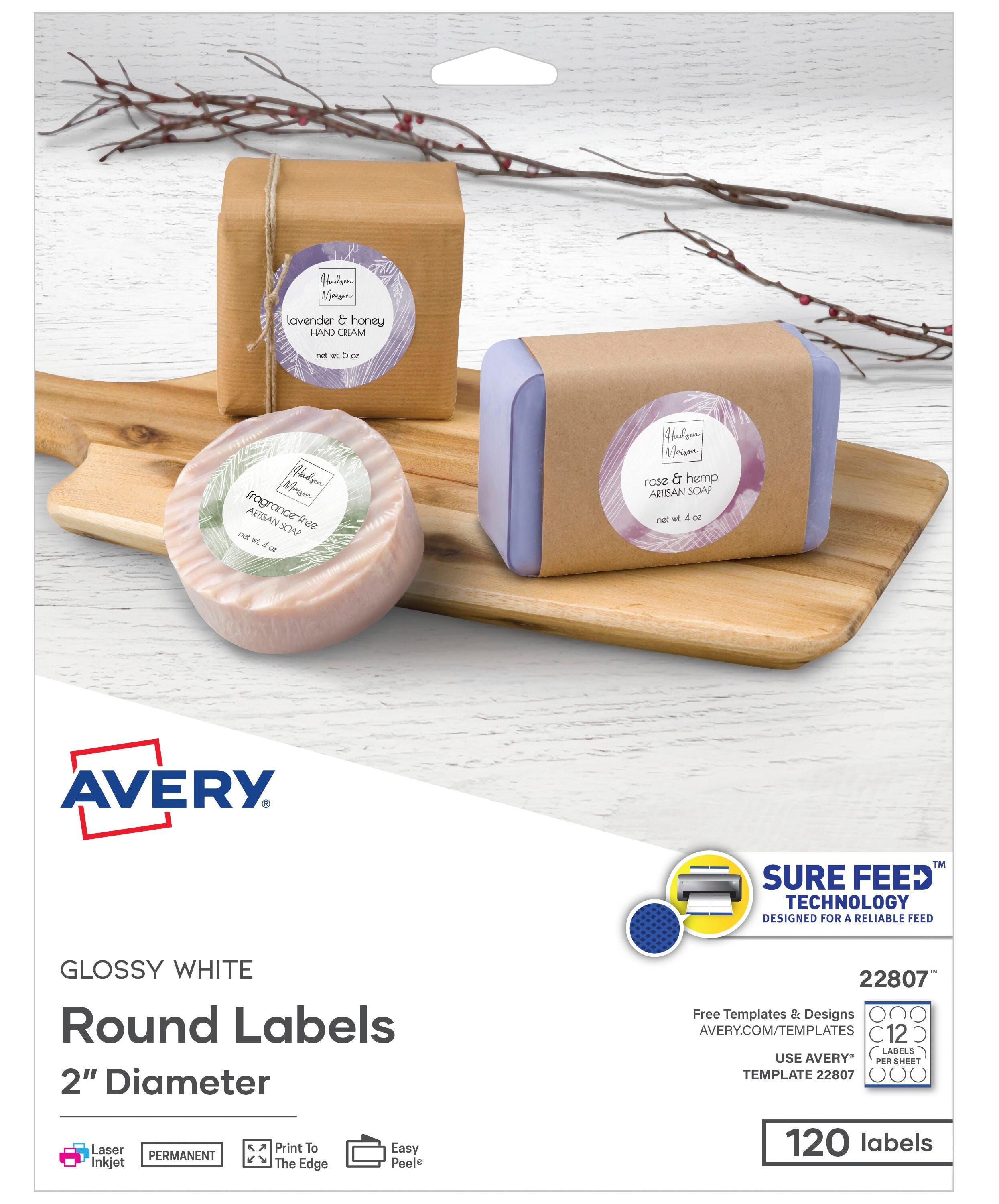Avery Round Labels, 2 Inch Diameter, White Gloss, Pack of 120 1404684