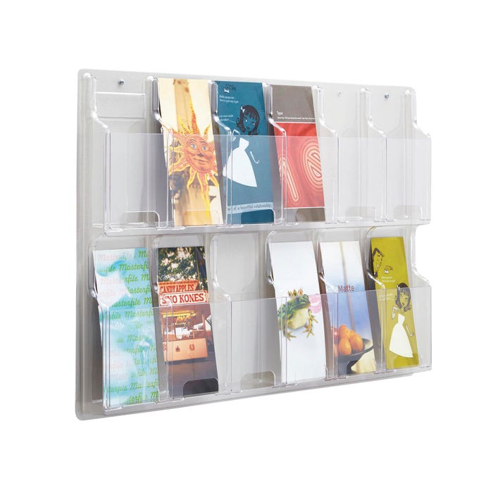 Safco Break-Resistant Unobtrusive Magazine/Literature Display Rack, 12 Pamphlet, 30 x 2 x 20-1/4 Inches , Clear