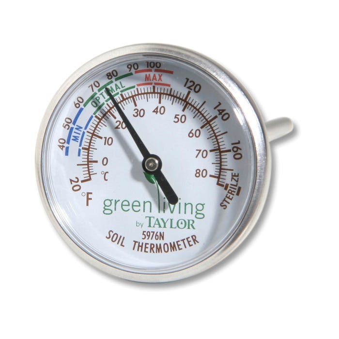 Taylor Soil Thermometer, 4.5 in Stem, 20 to 180 Deg F and 0 to 80 Deg C, Stainless Steel