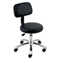 Lorell Pneumatic Round Stool with Back, 17-1/2 - 22-3/4 Inch Seat, Vinyl, Black