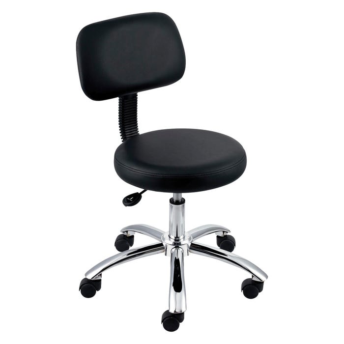 Lorell Pneumatic Round Stool with Back, 17-1/2 - 22-3/4 Inch Seat, Vinyl, Black