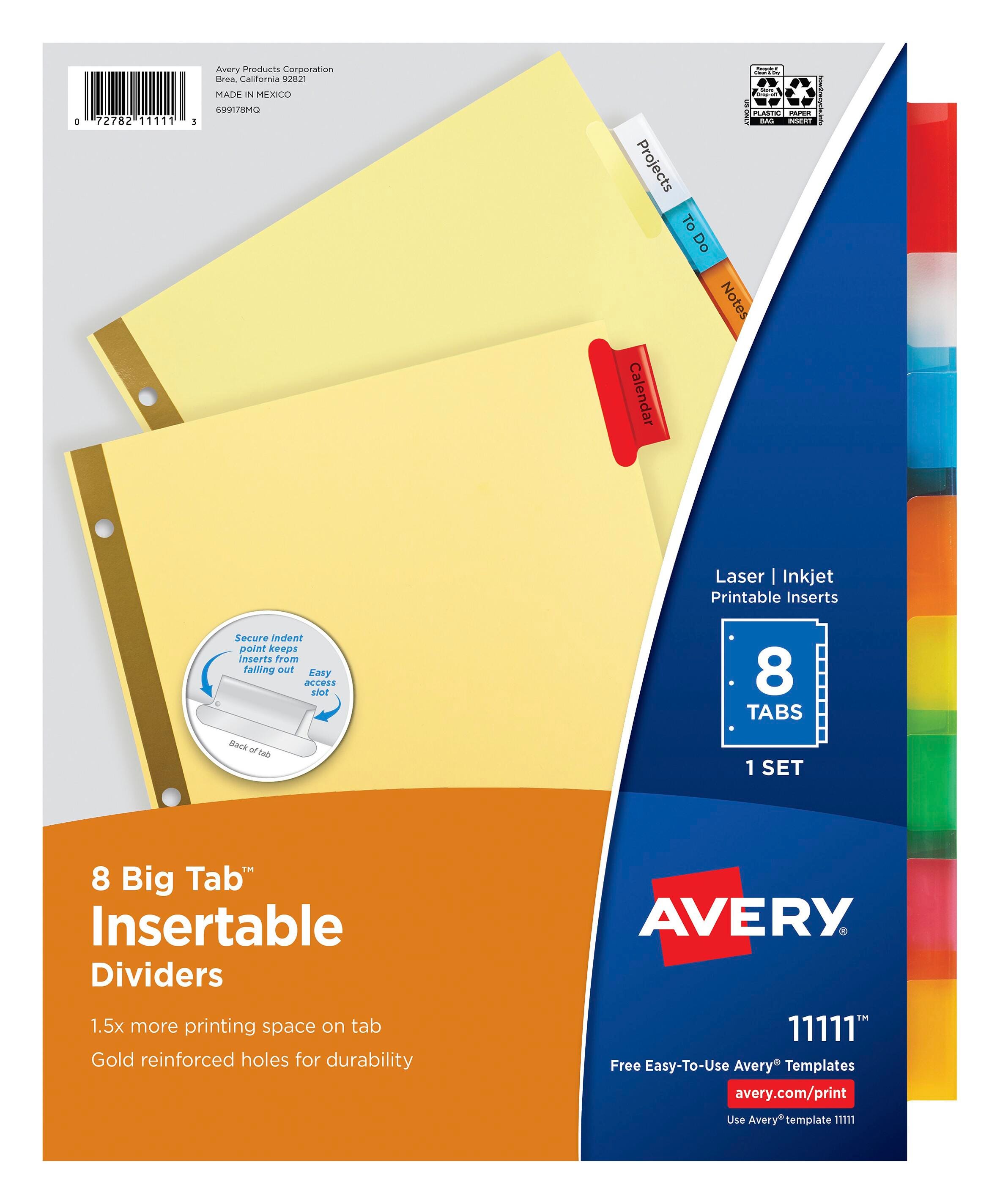 Avery Insertable Divider, Single Sided, 8 Tab, 8-1/2 x 11 Inches, Multi-Color, 1 Set 2010286