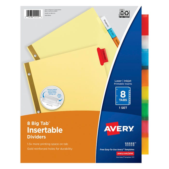 Avery Insertable Divider, Single Sided, 8 Tab, 8-1/2 x 11 Inches, Multi-Color, 1 Set
