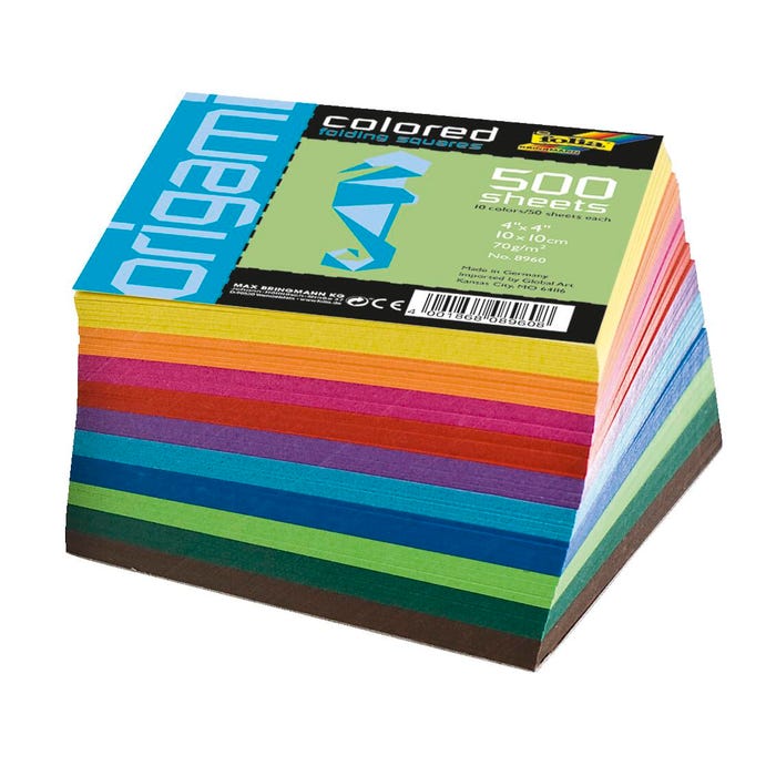Folia Origami Paper, 4 x 4 Inches, Assorted Colors, 500 Sheets