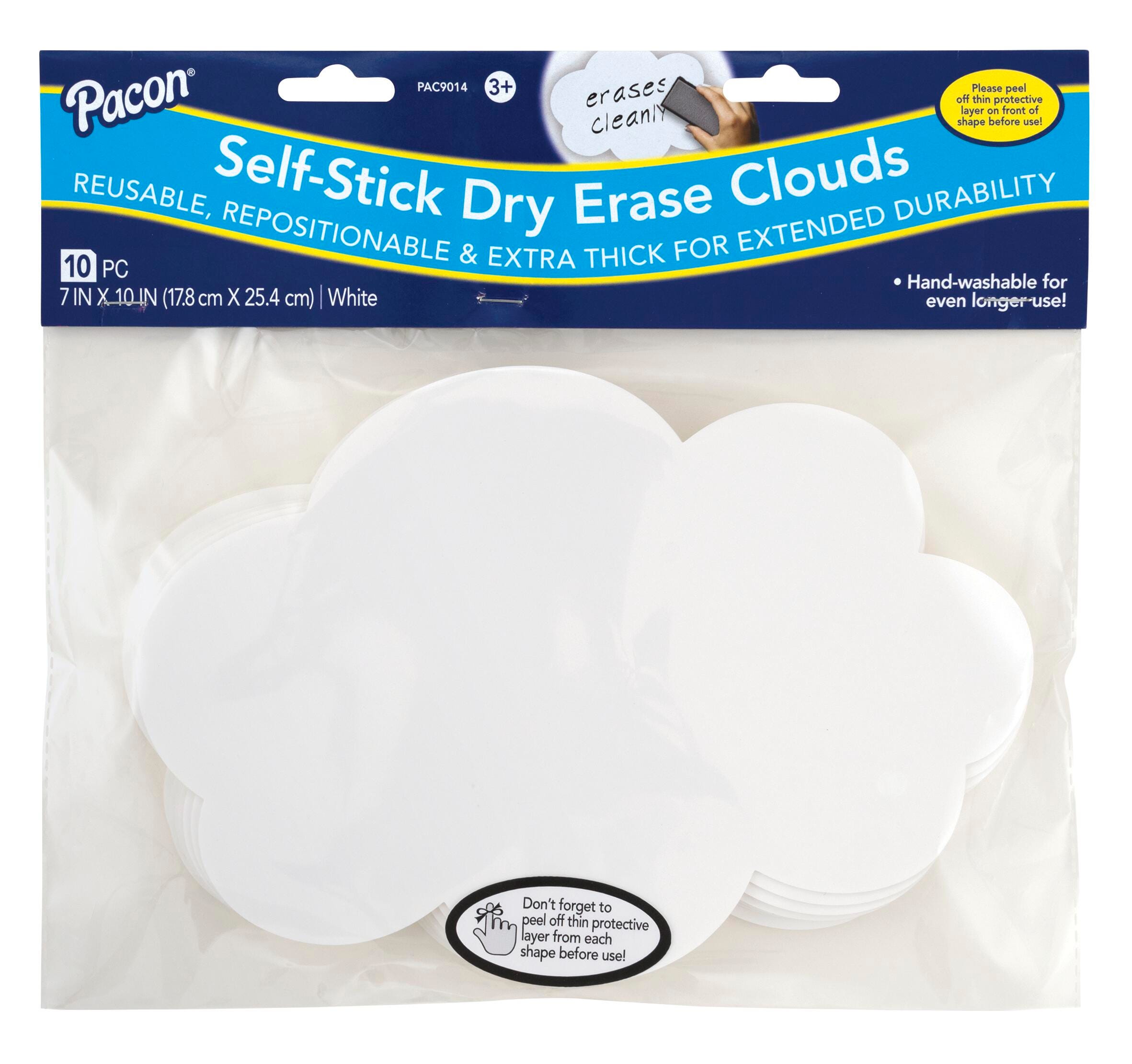 Pacon Self-Stick Dry Erase Clouds, 7 x 10 Inch, White, Pack of 10, Item Number 2101096