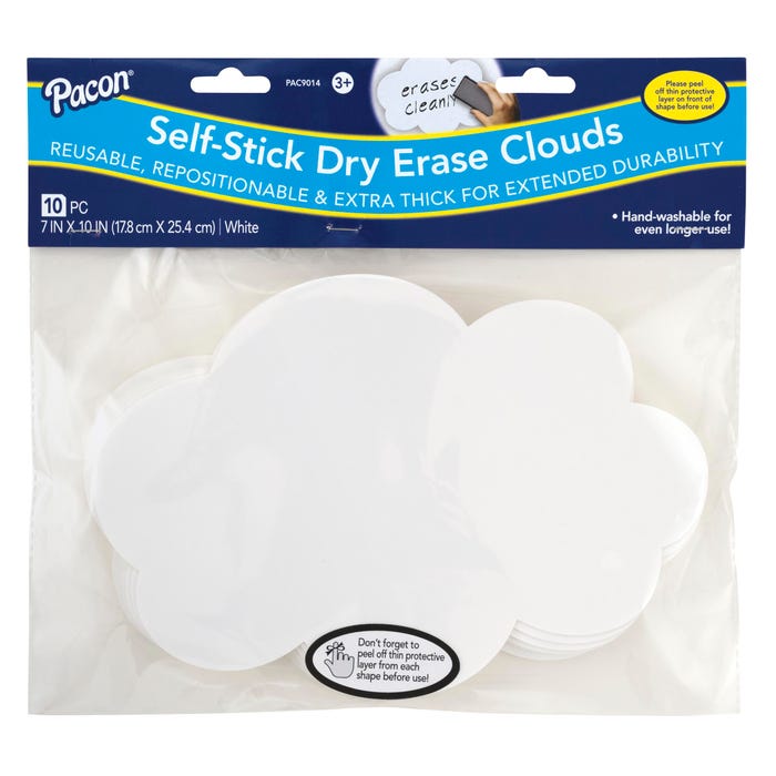 Pacon Self-Stick Dry Erase Clouds, 7 x 10 Inch, White, Pack of 10