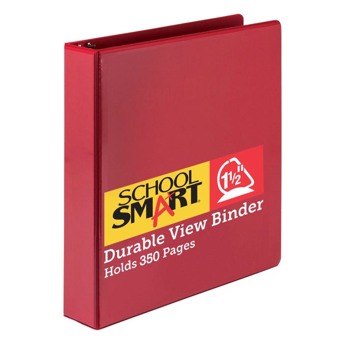 School Smart Durable Polypropylene D-Ring View Binder, 1-1/2 Inches, Red