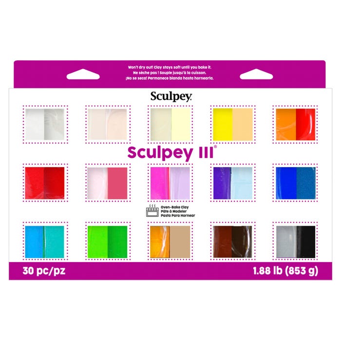 Sculpey III Polymer Modeling Compound, Sampler Pack, Assorted Colors, Set of 30