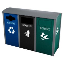 Berkeley 32 Gallon Sideload Triple Recycle Station, Curve Top 2104910