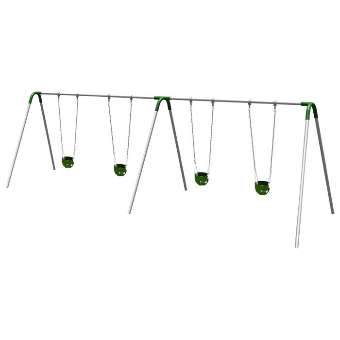 UltraPlay Bipod Double Bay Swing W/ Galvanized Frame, 2 Strap Seats -2 Tot Seats, Green Yoke Connectors, 198 x 96 x 96 inches