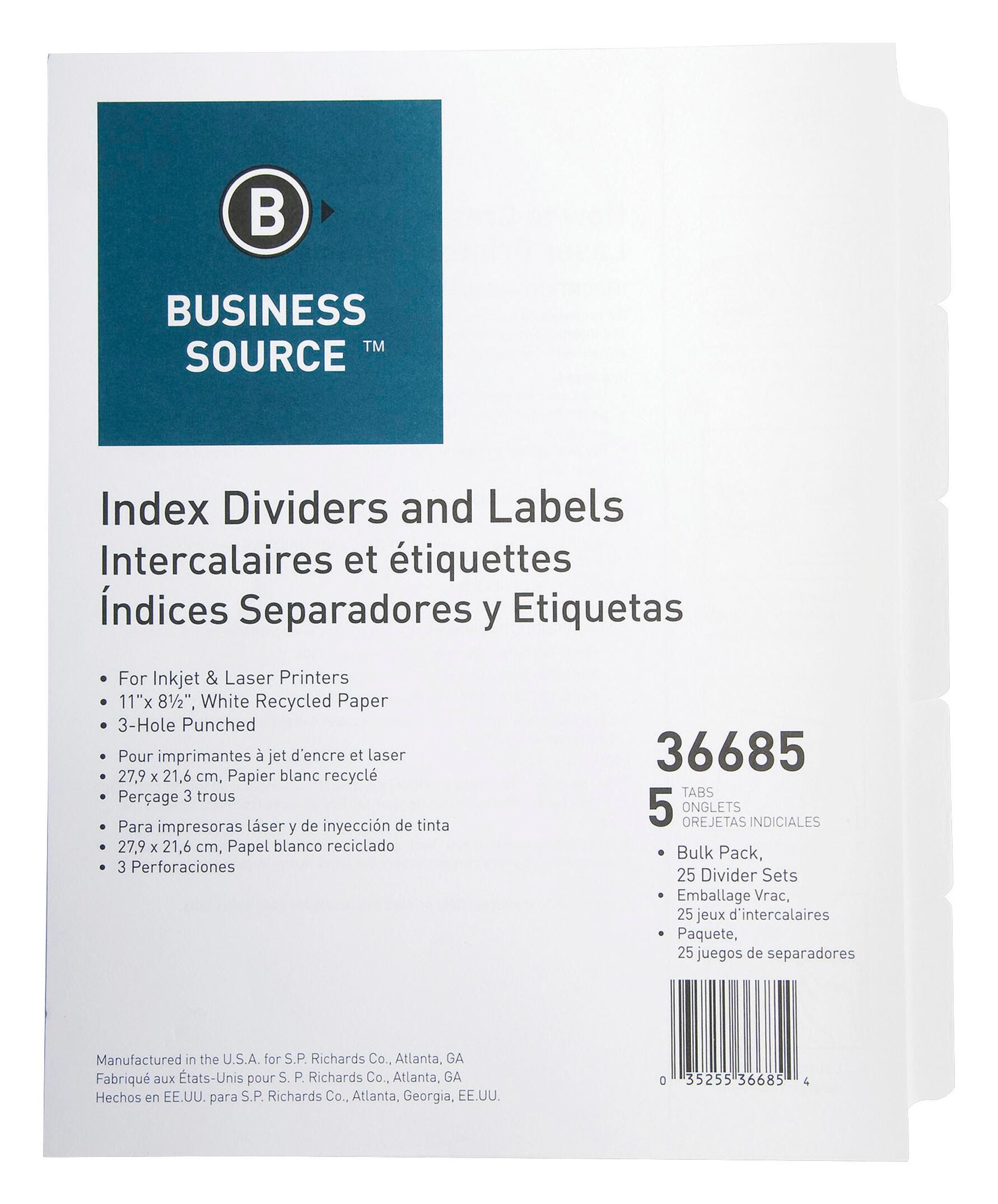 Index Dividers, Item Number 1600110
