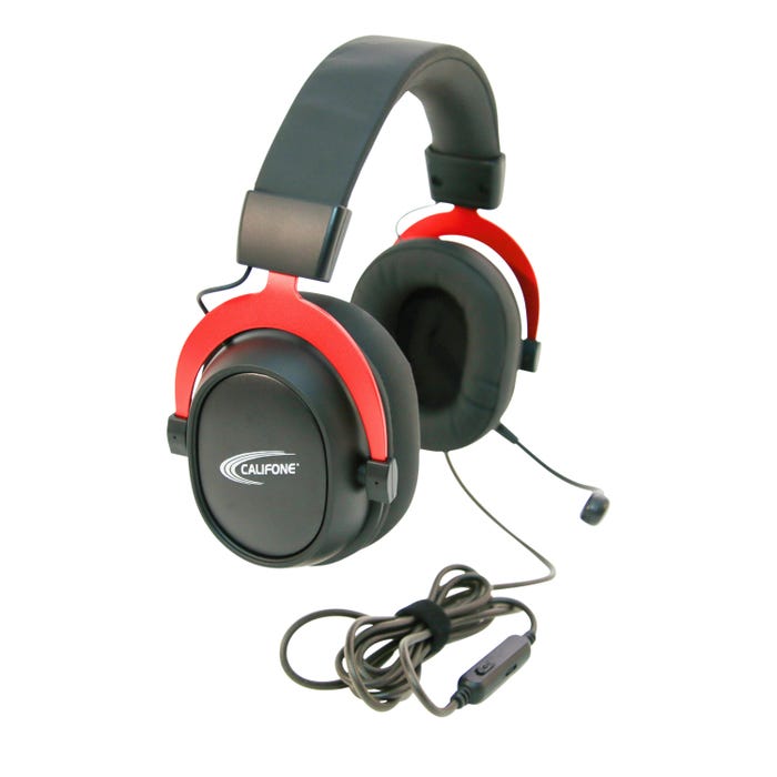 Califone GS3000 Over-Ear Headset with Removable Gooseneck Microphone, 3.5mm, Red