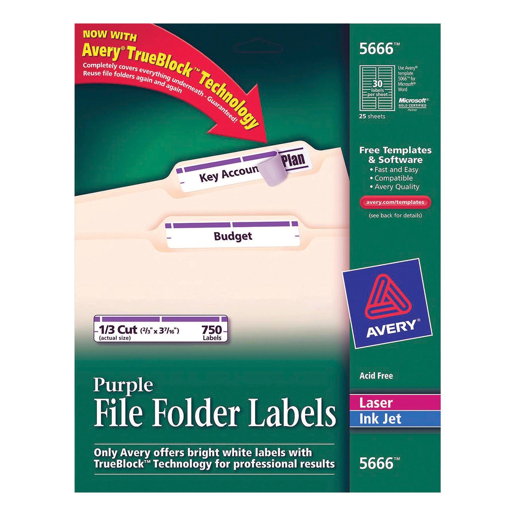 Avery Printable File Folder Labels, 2/3 x 3-7/16 Inches, Purple