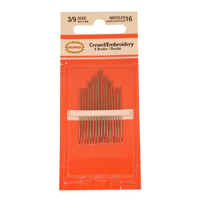 Colonial Needle Embroidery and Crewel Needle Assortment, Size 3 to 9, Set of 16