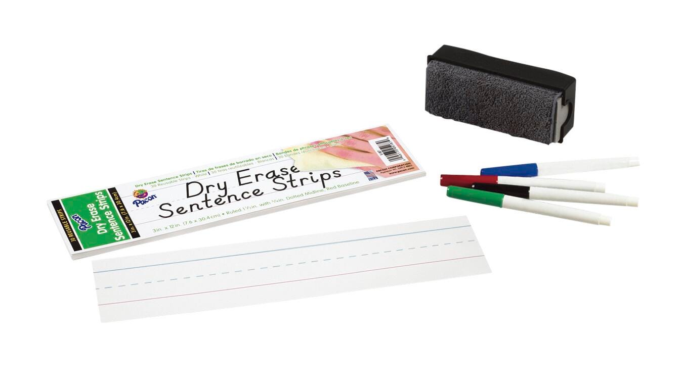 Pacon Dry Erase Sentence Strips, 3 x 12 Inches, White, Pack of 30 1387348