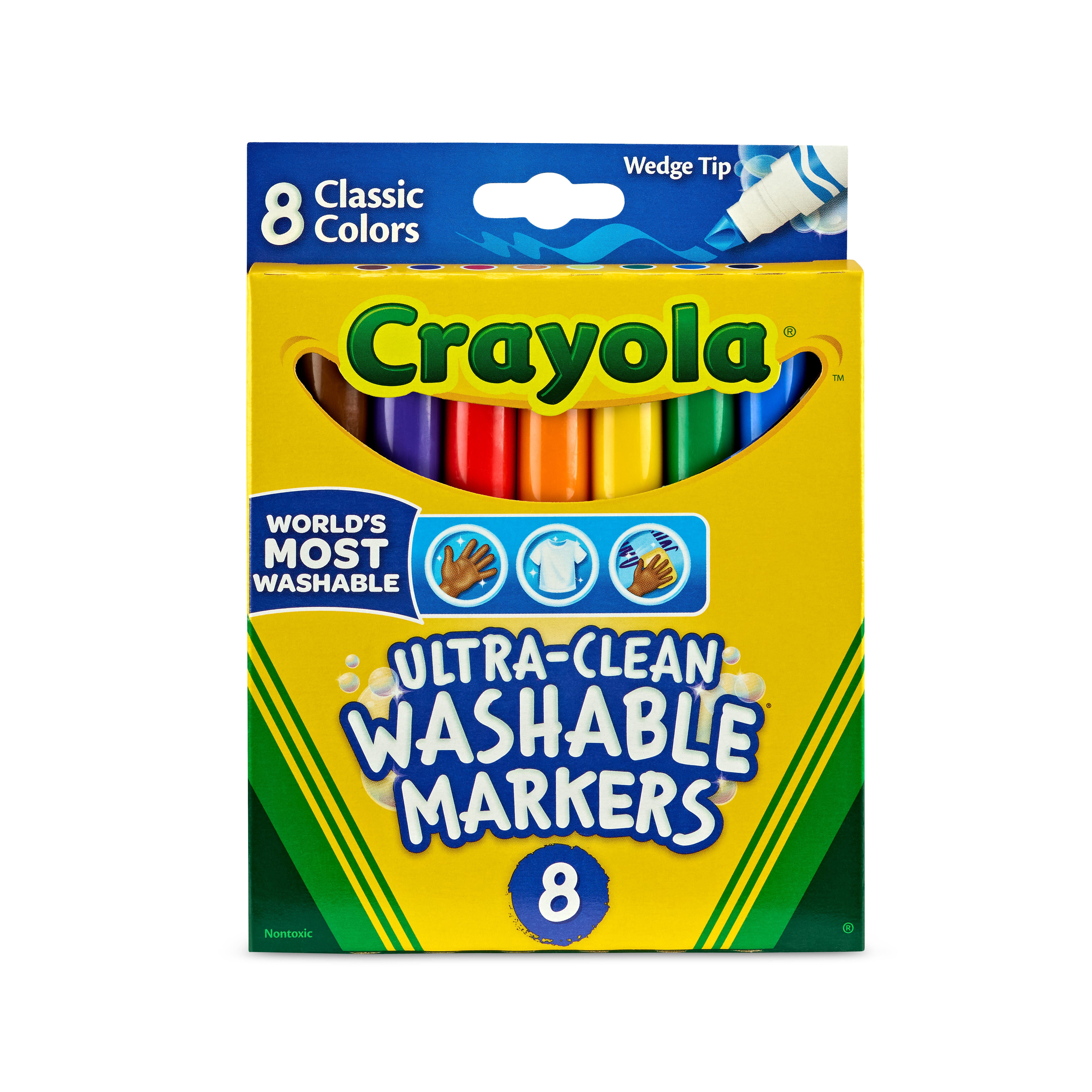 Image for Crayola Ultra-Clean Washable Markers, Wedge Tip, Assorted Classic Colors, Set of 8 from School Specialty