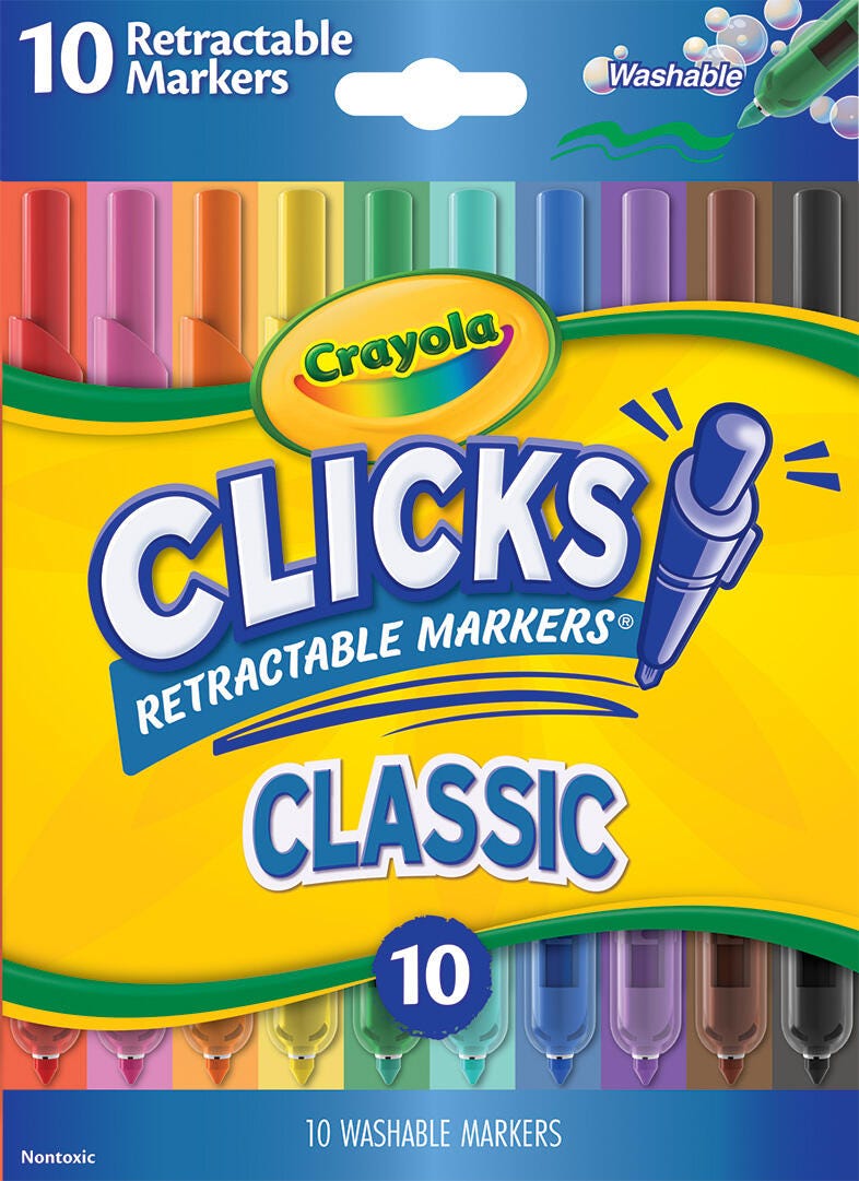 Image for Crayola Clicks Retractable Markers, Assorted Colors, Set of 10 from School Specialty