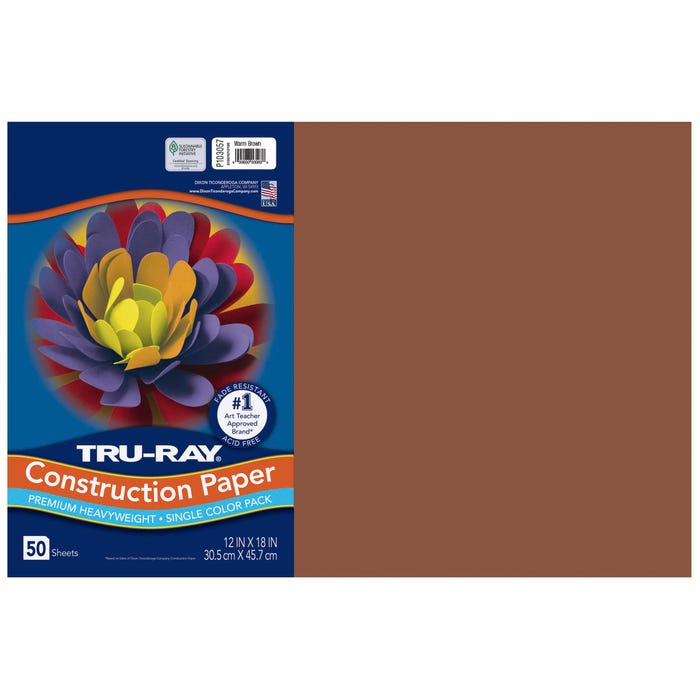 Tru-Ray Sulphite Construction Paper, 12 x 18 Inches, Warm Brown, 50 Sheets