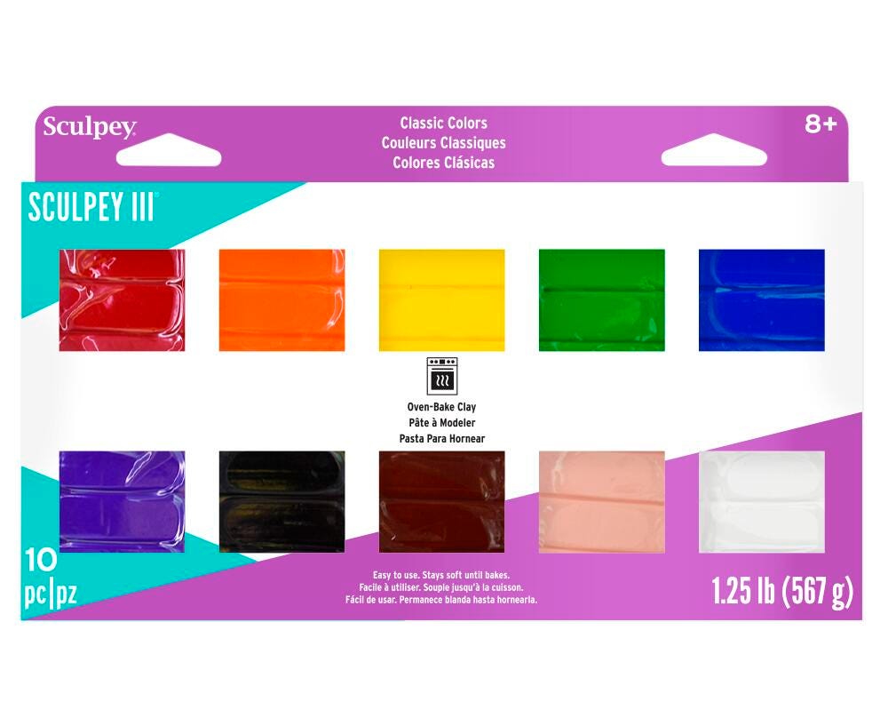 Sculpey III Polymer Modeling Compound Multipack, Assorted Classic Colors, Set of 10, Item Number 408625
