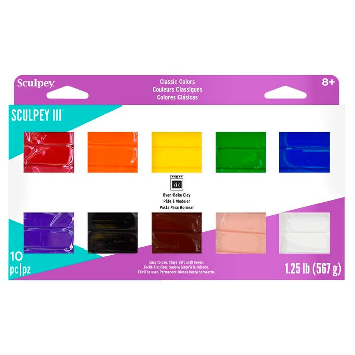 Sculpey III Polymer Modeling Compound, Assorted Classic Colors, Set of 10