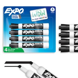 EXPO Dry Erase Markers, Chisel, Black, Pack of 4