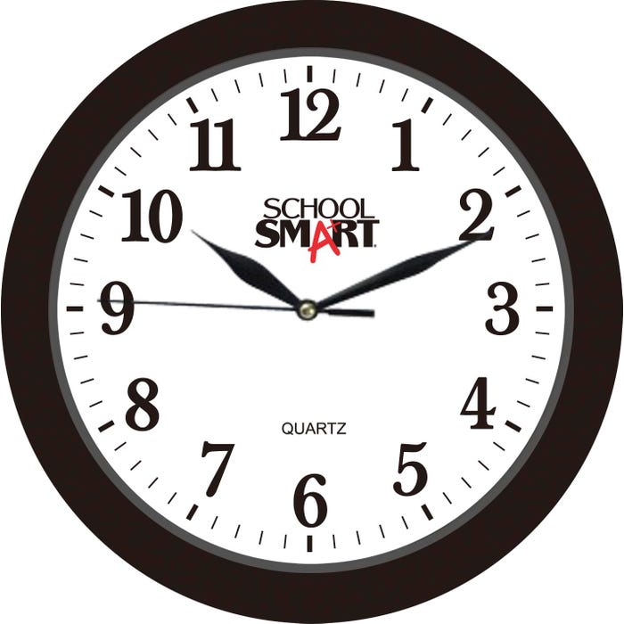 School Smart Silent Movement Wall Clock, 10 in White Dial, Black Frame
