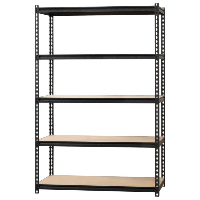 Lorell 2,300 Pound Capacity Riveted Steel Shelving, 5-Shelf, 48 x 24 x 72 Inches, Black